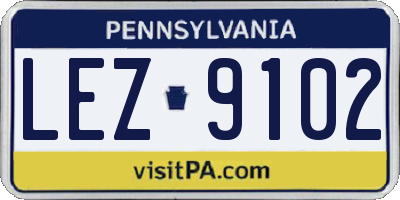 PA license plate LEZ9102