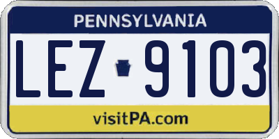 PA license plate LEZ9103