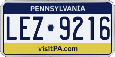 PA license plate LEZ9216