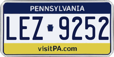 PA license plate LEZ9252
