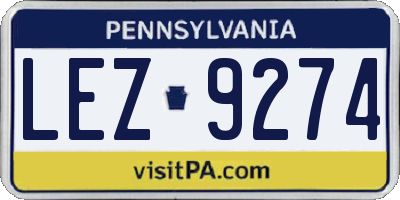 PA license plate LEZ9274