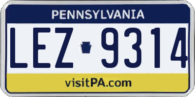 PA license plate LEZ9314