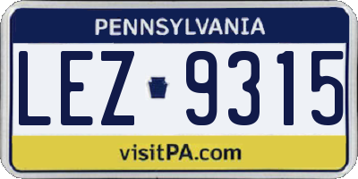 PA license plate LEZ9315