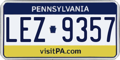 PA license plate LEZ9357