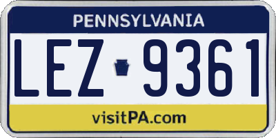 PA license plate LEZ9361