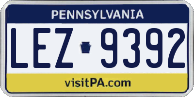 PA license plate LEZ9392