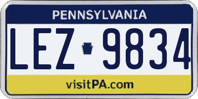 PA license plate LEZ9834