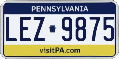 PA license plate LEZ9875