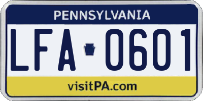 PA license plate LFA0601