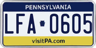 PA license plate LFA0605