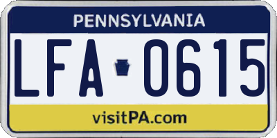 PA license plate LFA0615