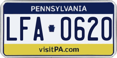 PA license plate LFA0620