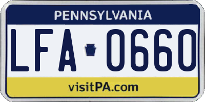 PA license plate LFA0660