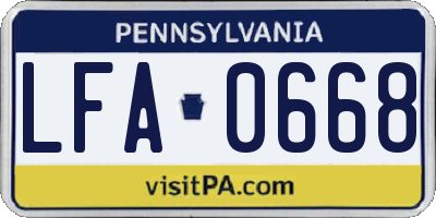 PA license plate LFA0668