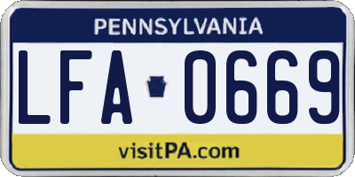 PA license plate LFA0669