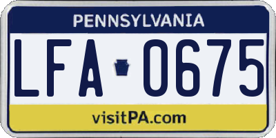 PA license plate LFA0675