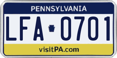 PA license plate LFA0701