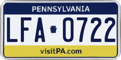 PA license plate LFA0722