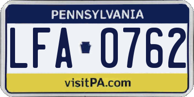 PA license plate LFA0762