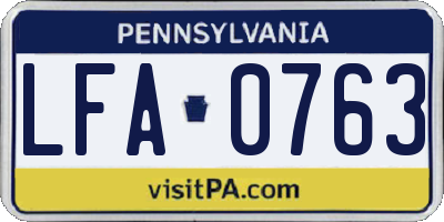 PA license plate LFA0763