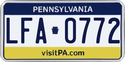 PA license plate LFA0772