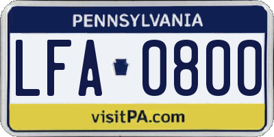 PA license plate LFA0800