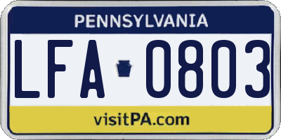 PA license plate LFA0803