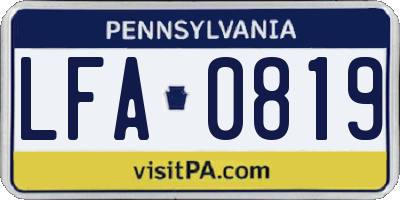 PA license plate LFA0819