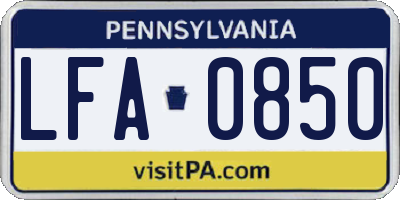 PA license plate LFA0850