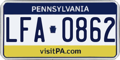 PA license plate LFA0862