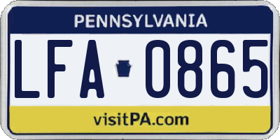 PA license plate LFA0865
