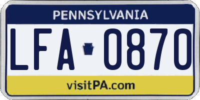 PA license plate LFA0870