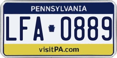 PA license plate LFA0889