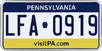 PA license plate LFA0919