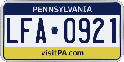 PA license plate LFA0921