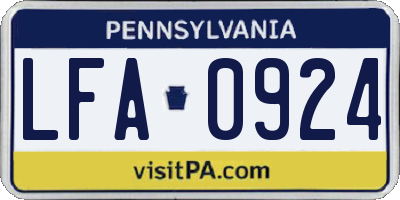 PA license plate LFA0924