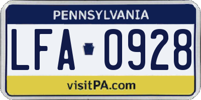 PA license plate LFA0928