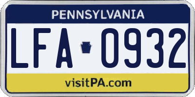 PA license plate LFA0932