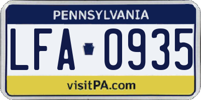 PA license plate LFA0935