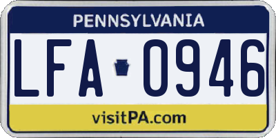 PA license plate LFA0946