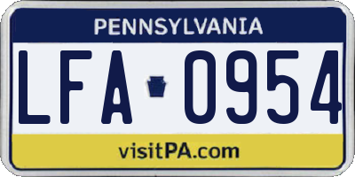 PA license plate LFA0954