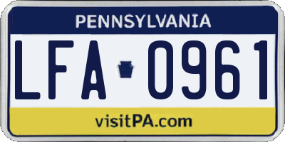 PA license plate LFA0961