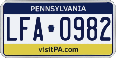 PA license plate LFA0982