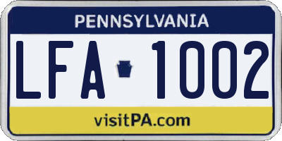 PA license plate LFA1002