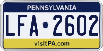 PA license plate LFA2602