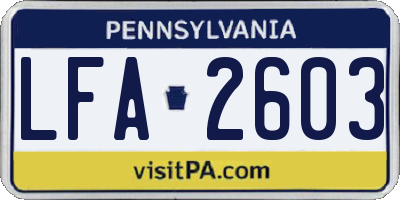PA license plate LFA2603