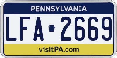 PA license plate LFA2669