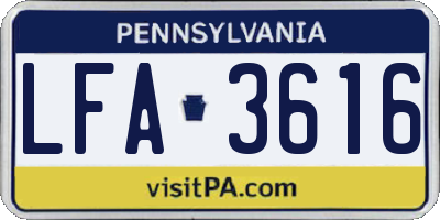 PA license plate LFA3616