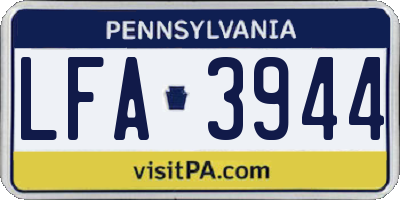 PA license plate LFA3944