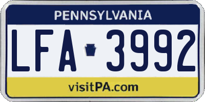 PA license plate LFA3992